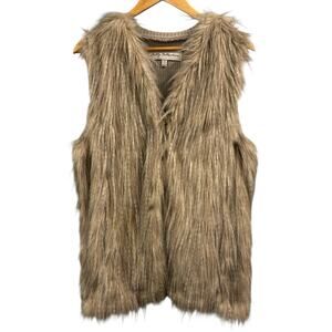 NWT Sebby Faux Fur Vest Tan Beige Boho Shaggy Knit Sleeveless Jacket, Size XL